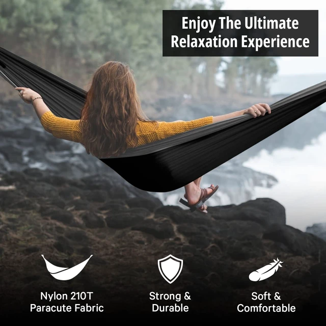 Alt view image 7 of 7 - Camping Hammock - Durable Hammock, Nylon Hammock - Double or Single Hammocks - Portable Tree Hammocks for Outside - Easy to Set, Camping Accessories for Outdoor, Travel, Hiking