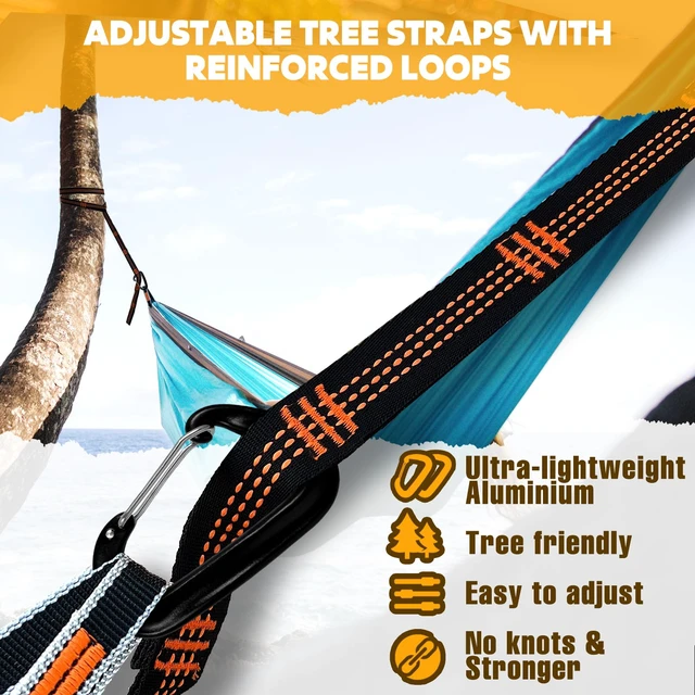 Alt view image 3 of 6 - Ultra-Light Travel Camping Hammock | 300kg Load Capacity,(300x200cm) Breathable,Quick-Drying Parachute Nylon | 2 x Premium Carabiners,2 x Nylon Slings Included | for Outdoor Indoor Garden