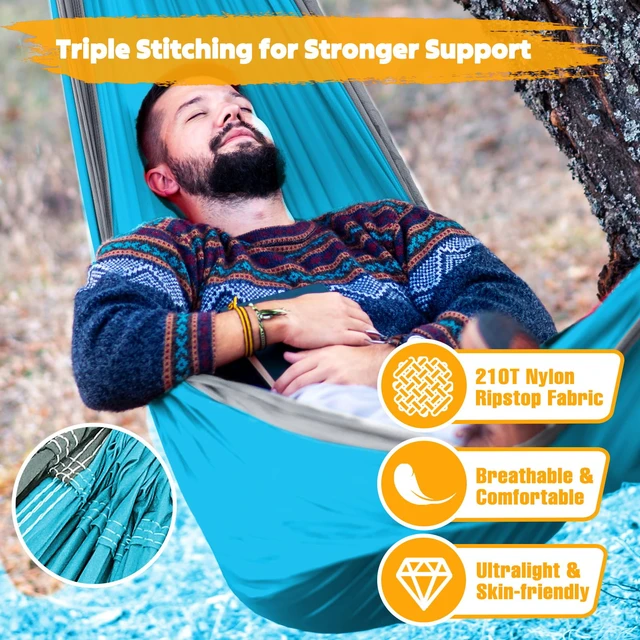 Alt view image 4 of 6 - Ultra-Light Travel Camping Hammock | 300kg Load Capacity,(300x200cm) Breathable,Quick-Drying Parachute Nylon | 2 x Premium Carabiners,2 x Nylon Slings Included | for Outdoor Indoor Garden