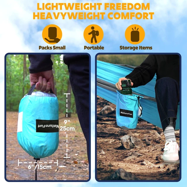 Alt view image 6 of 6 - Ultra-Light Travel Camping Hammock | 300kg Load Capacity,(300x200cm) Breathable,Quick-Drying Parachute Nylon | 2 x Premium Carabiners,2 x Nylon Slings Included | for Outdoor Indoor Garden