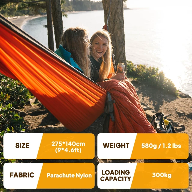Alt view image 2 of 7 - Ultra-Light Travel Camping Hammock | 300kg Load Capacity,(275 x 140 cm) Breathable,Quick-Drying Parachute Nylon | 2 x Premium Carabiners,2 x Nylon Slings Included | Outdoor Indoor Garden