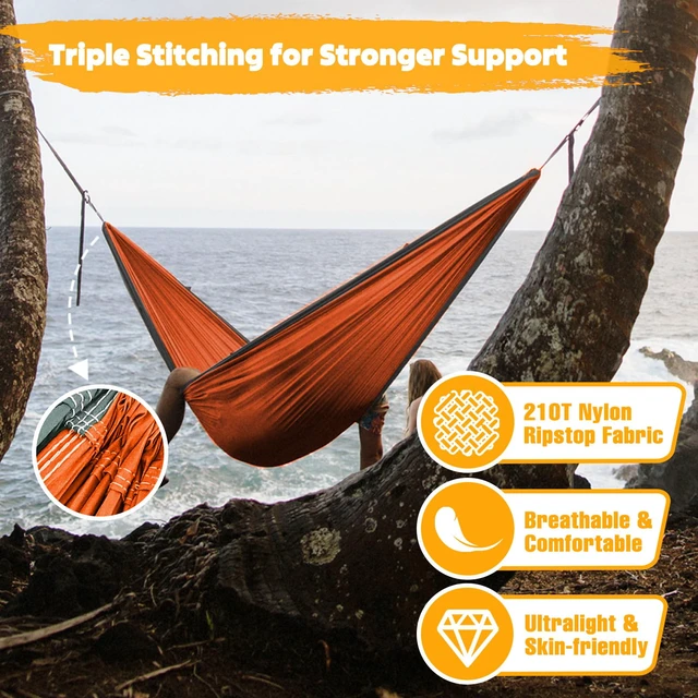 Alt view image 4 of 7 - Ultra-Light Travel Camping Hammock | 300kg Load Capacity,(275 x 140 cm) Breathable,Quick-Drying Parachute Nylon | 2 x Premium Carabiners,2 x Nylon Slings Included | Outdoor Indoor Garden