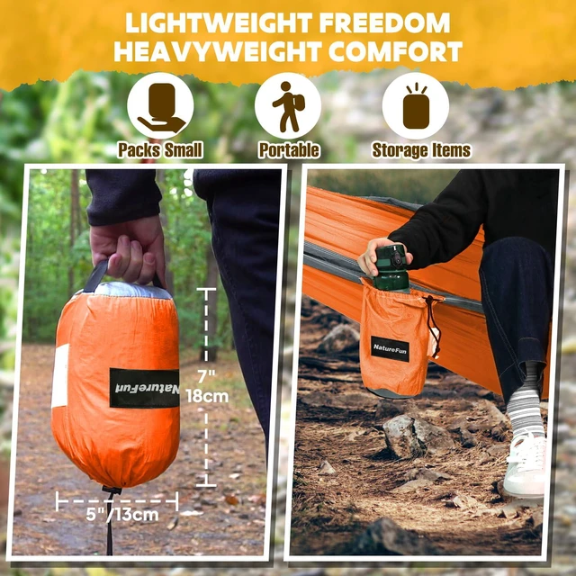Alt view image 6 of 7 - Ultra-Light Travel Camping Hammock | 300kg Load Capacity,(275 x 140 cm) Breathable,Quick-Drying Parachute Nylon | 2 x Premium Carabiners,2 x Nylon Slings Included | Outdoor Indoor Garden