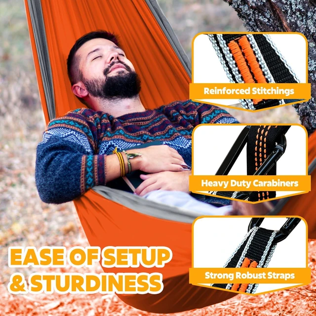 Alt view image 5 of 7 - Ultra-Light Travel Camping Hammock | 300kg Load Capacity,(275 x 140 cm) Breathable,Quick-Drying Parachute Nylon | 2 x Premium Carabiners,2 x Nylon Slings Included | Outdoor Indoor Garden