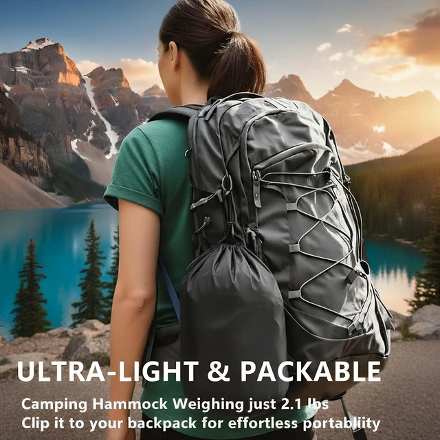 Alt view image 4 of 5 - Camping Hammock with Tree Straps Portable Nylon Gray 118"x78" | 600lb Heavy Duty Parachute Nylon Camping Hammock,Tree Straps,Portable,118x78in Extra Large,Outdoor Hiking Beach Backpack Gear