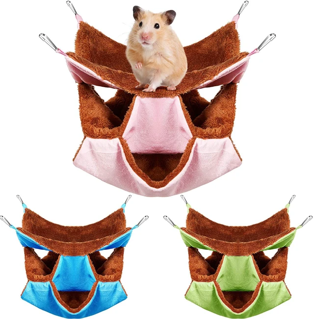 Main image of 3 Pcs 3 Tier Small Animal Hammock for Cage,Pink,Blue,Green | Fleece Bed with Hooks, Attaches to Cage Easily, Multi-level Design, Hamster Guinea Pig Ferret Use, Waterproof Durable