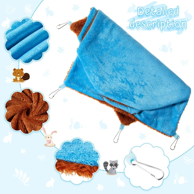Alt view image 3 of 7 - 3 Pcs 3 Tier Small Animal Hammock for Cage,Pink,Blue,Green | Fleece Bed with Hooks, Attaches to Cage Easily, Multi-level Design, Hamster Guinea Pig Ferret Use, Waterproof Durable