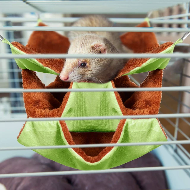 Alt view image 6 of 7 - 3 Pcs 3 Tier Small Animal Hammock for Cage,Pink,Blue,Green | Fleece Bed with Hooks, Attaches to Cage Easily, Multi-level Design, Hamster Guinea Pig Ferret Use, Waterproof Durable