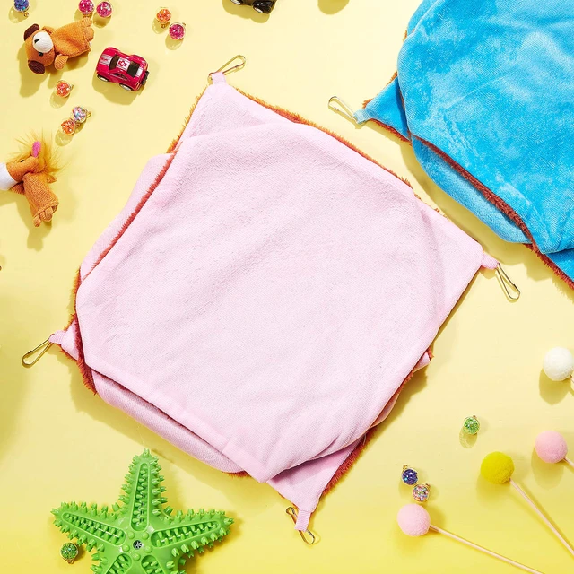 Alt view image 5 of 7 - 3 Pcs 3 Tier Small Animal Hammock for Cage,Pink,Blue,Green | Fleece Bed with Hooks, Attaches to Cage Easily, Multi-level Design, Hamster Guinea Pig Ferret Use, Waterproof Durable