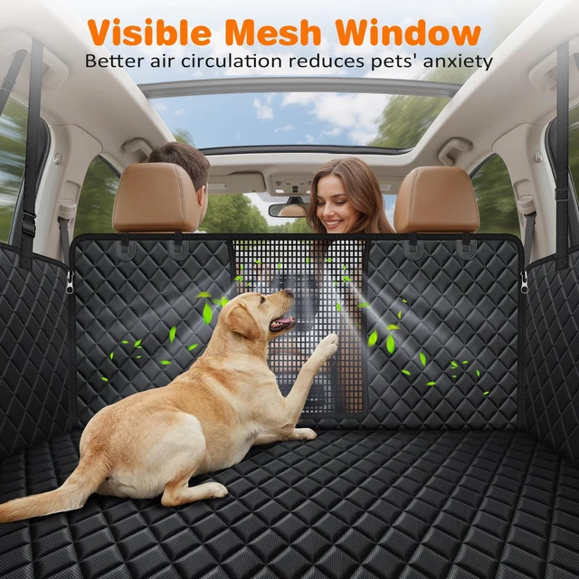 Alt view image 2 of 7 - 4 in 1 Dog Car Seat Cover for Back Seat, Waterproof Hammock | Mesh Window, Side Flaps, 600D Oxford, Scratch Resistant, Non-Slip, Easy Install, Machine Washable, Dog Seat Belt Included