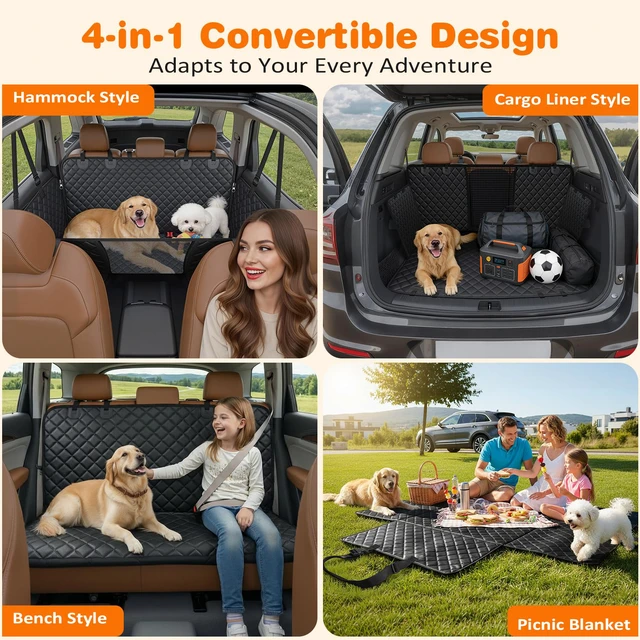 Alt view image 4 of 7 - 4 in 1 Dog Car Seat Cover for Back Seat, Waterproof Hammock | Mesh Window, Side Flaps, 600D Oxford, Scratch Resistant, Non-Slip, Easy Install, Machine Washable, Dog Seat Belt Included