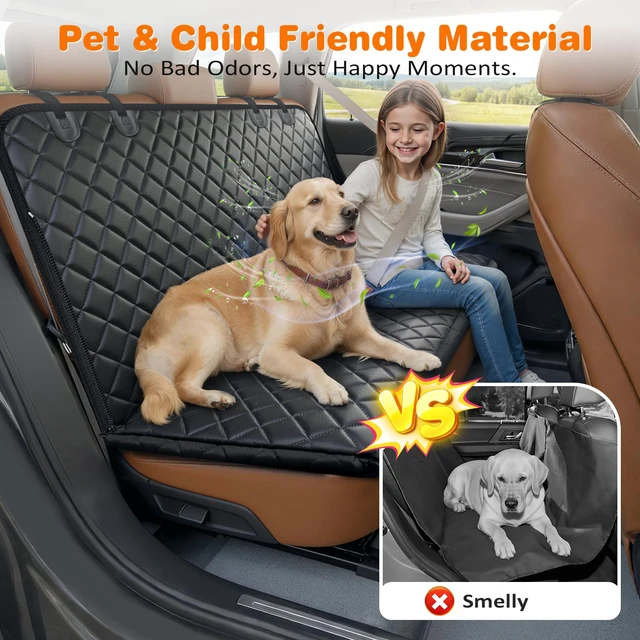 Alt view image 5 of 7 - 4 in 1 Dog Car Seat Cover for Back Seat, Waterproof Hammock | Mesh Window, Side Flaps, 600D Oxford, Scratch Resistant, Non-Slip, Easy Install, Machine Washable, Dog Seat Belt Included