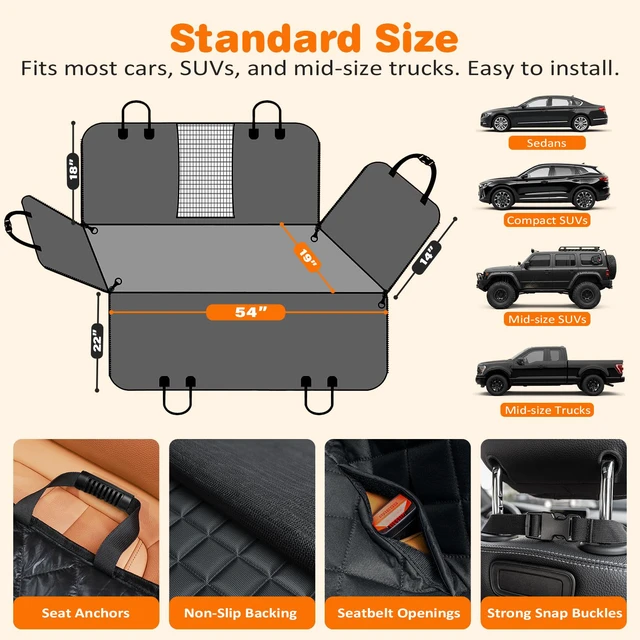 Alt view image 6 of 7 - 4 in 1 Dog Car Seat Cover for Back Seat, Waterproof Hammock | Mesh Window, Side Flaps, 600D Oxford, Scratch Resistant, Non-Slip, Easy Install, Machine Washable, Dog Seat Belt Included