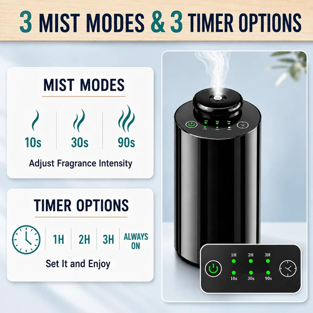 Alt view image 3 of 7 - Waterless Essential Oil Diffuser, Car Aroma Diffuser, Rechargeable | Cold Air Portable Diffuser for Home Bathroom, Bedroom & Small Space, 3 Spray Modes/3 Timer Type-C, Includes 20ml Glass Bottle