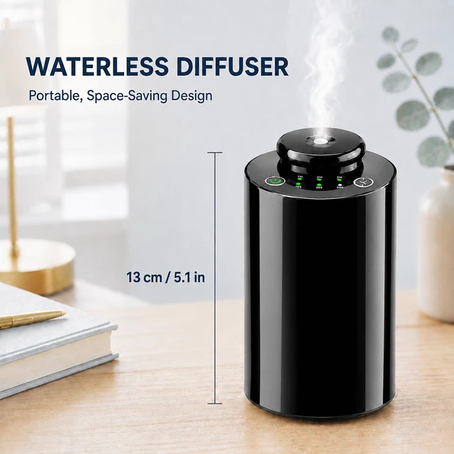 Alt view image 5 of 7 - Waterless Essential Oil Diffuser, Car Aroma Diffuser, Rechargeable | Cold Air Portable Diffuser for Home Bathroom, Bedroom & Small Space, 3 Spray Modes/3 Timer Type-C, Includes 20ml Glass Bottle