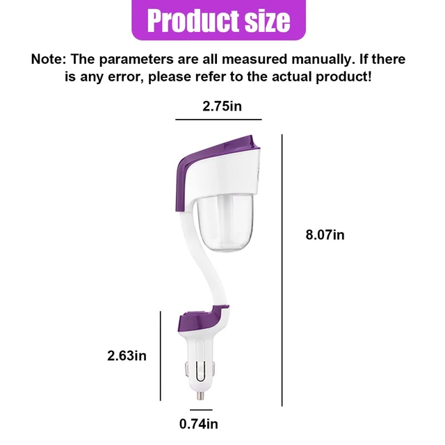 Alt view image 2 of 5 - Car Humidifier, Portable Mini Aromatherapy Essential Oil Diffuser, 360-Degree Rotation Cool Mist Humidifier, Vehicle Air Freshener Diffuser with 12V Charging Port for Home Office (Purple)