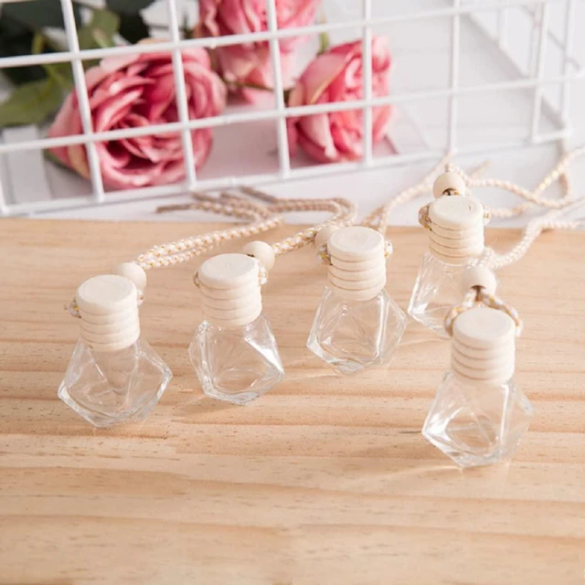 Alt view image 4 of 7 - 4Pcs 8ml Hanging Car Air Freshener Bottle Scent Essential Oil Car Diffuser with Wooden Cap Glass Vial Pendant for Aromatherapy