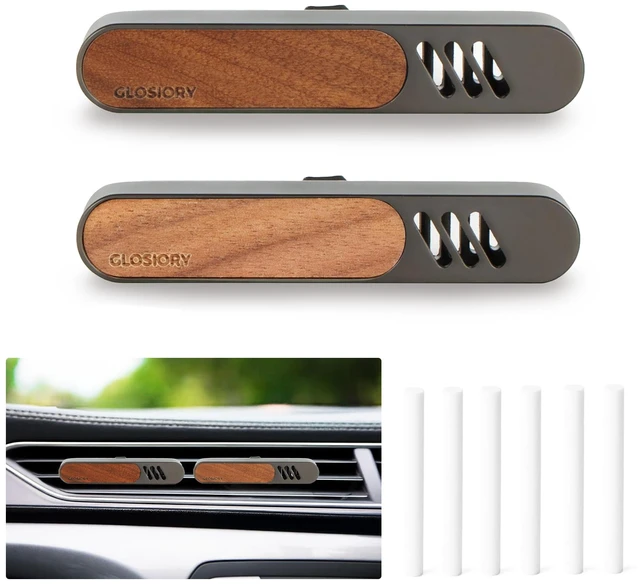 Main image of 2 Packs Car Air Freshener Diffuser, Essential Oil Diffusers Vent Clip, Perfume Diffuser with 6 Refill Unscent Fiber Sticks, Premium Car Accessories, Metal & Wood design, Custom Scent, Gift For Men