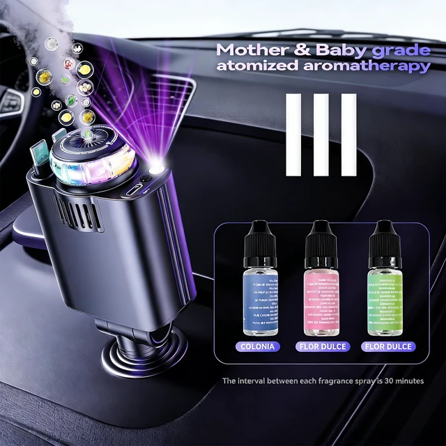 Alt view image 2 of 7 - Smart Retractable Car Charger 69W USB C Fast Charge Air Freshener Starlight | 5 in 1 Fast Car Phone Chargers Adapter with Aromatherapy, Compatible with iPhone 17 16 15 14 13 and Android