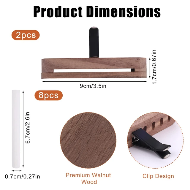 Alt view image 2 of 7 - 2pcs Wood Air Freshener Clips for Cars, Magnetic Car Air Vent Essential Oil Perfume Clip with 8 Unscented Absorbing Sticks Refillable Aroma Diffuser Base Holder for Auto Homes Offices Accessories