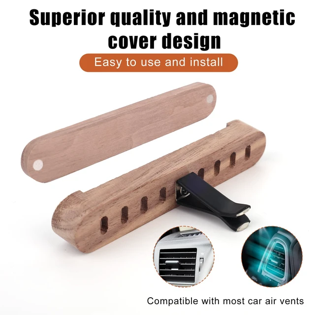 Alt view image 4 of 7 - 2pcs Wood Air Freshener Clips for Cars, Magnetic Car Air Vent Essential Oil Perfume Clip with 8 Unscented Absorbing Sticks Refillable Aroma Diffuser Base Holder for Auto Homes Offices Accessories