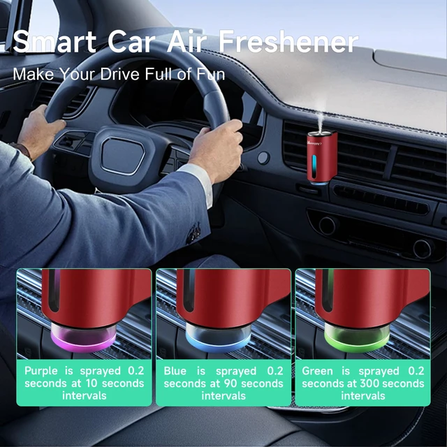 Alt view image 2 of 7 - Car Air Freshener Diffuser,Smart Car Aroma Diffuser Air Freshener Spray Automatic with 10PCS Cologne Aromatherapy Oil (red)