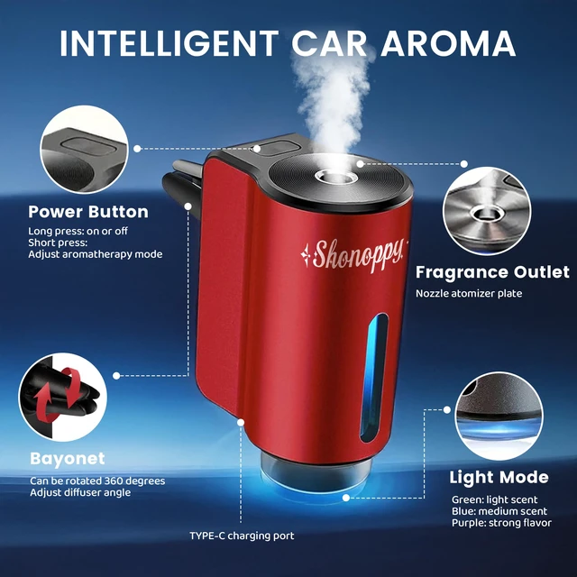 Alt view image 7 of 7 - Car Air Freshener Diffuser,Smart Car Aroma Diffuser Air Freshener Spray Automatic with 10PCS Cologne Aromatherapy Oil (red)