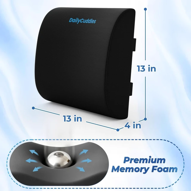 Alt view image 2 of 7 - Lumbar Support Pillow, Ergonomic Back Cushion for Office Chair, Black/Large | Memory Foam Back Pillow with Adjustable Strap for Long-Hour Sitting , Gaming Chair, Back Support for Pain Relief