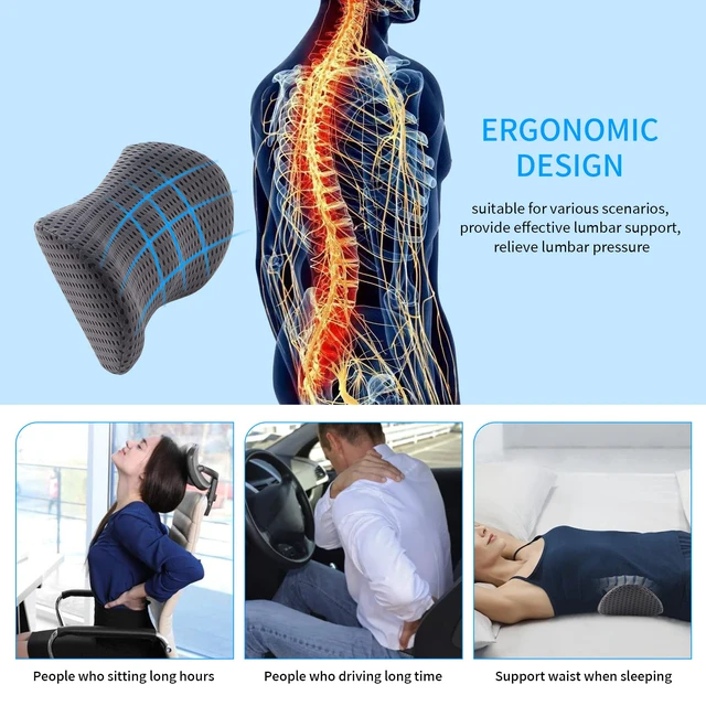 Alt view image 4 of 7 - Lumbar Pillow, Memory Foam Lumbar Support Pillow for Office Chair and Car Seat, Back Support Pillow for Lower Back Pain Relief, Support Cushion Back Pillow for Sleeping, Driving, Resting