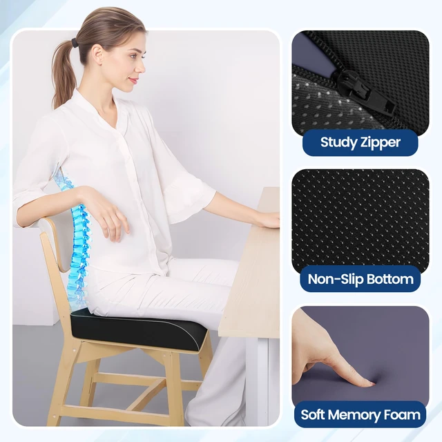 Alt view image 3 of 7 - Memory Foam Seat Cushion, Office Chair Cushion, 3-Inch, Large | Black Chair Pad for Tailbone Pain Relief; Removable, Washable Cover and Non-Slip Base for Desk Chairs, Car Seats and Travel