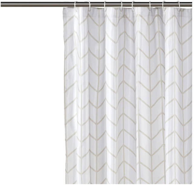 Alt view image 4 of 7 - Bathroom Shower Curtain, Water Resistant Fabric with Weighted Hem, Rust Resistant Grommets & Hooks, Machine Washable, 72"x72", Natural Herringbone