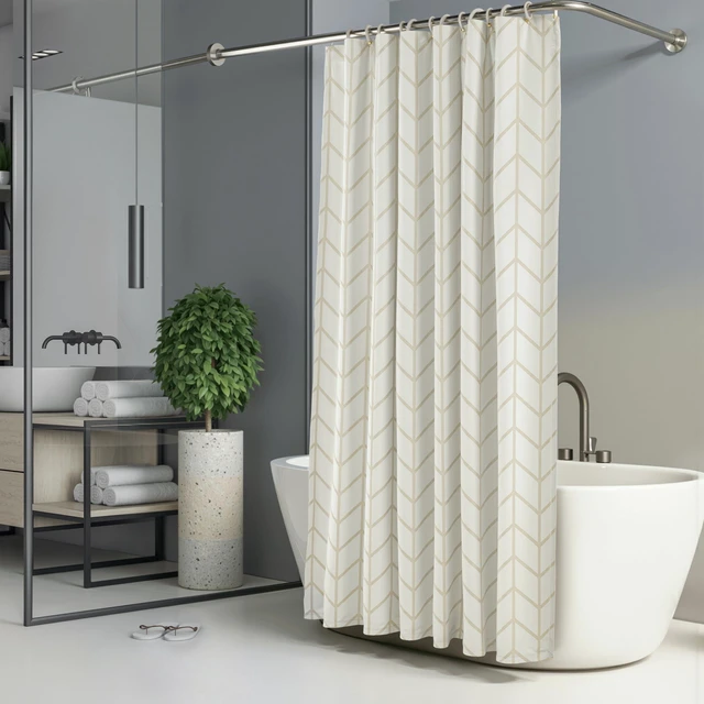 Alt view image 5 of 7 - Bathroom Shower Curtain, Water Resistant Fabric with Weighted Hem, Rust Resistant Grommets & Hooks, Machine Washable, 72"x72", Natural Herringbone