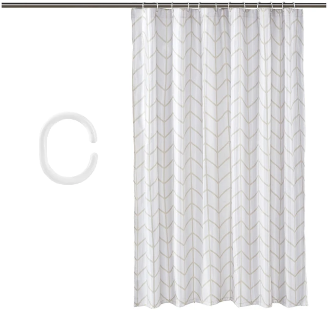 Alt view image 6 of 7 - Bathroom Shower Curtain, Water Resistant Fabric with Weighted Hem, Rust Resistant Grommets & Hooks, Machine Washable, 72"x72", Natural Herringbone