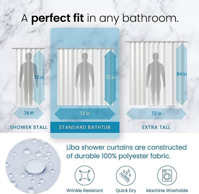 Alt view image 3 of 7 - White Fabric Shower Curtain 72x72 Waterproof Heavy Duty Liner | Fabric shower liner, mildew resistant, shower Curtain Liner, rust-proof grommets, durable bathroom essential.
