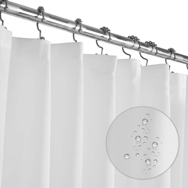 Main image of White Fabric Shower Curtain 72x72 Waterproof Heavy Duty Liner | Fabric shower liner, mildew resistant, shower Curtain Liner, rust-proof grommets, durable bathroom essential.