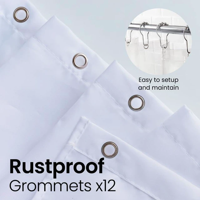 Alt view image 4 of 7 - White Fabric Shower Curtain 72x72 Waterproof Heavy Duty Liner | Fabric shower liner, mildew resistant, shower Curtain Liner, rust-proof grommets, durable bathroom essential.