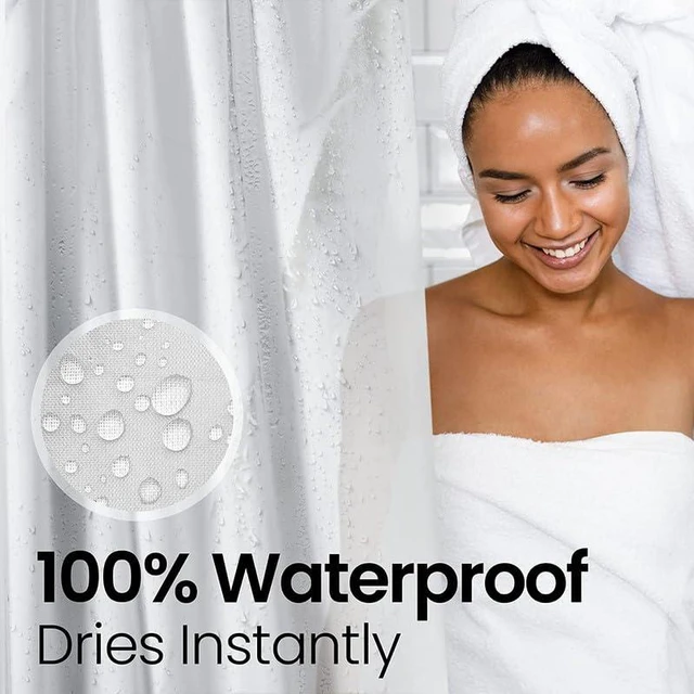 Alt view image 5 of 7 - White Fabric Shower Curtain 72x72 Waterproof Heavy Duty Liner | Fabric shower liner, mildew resistant, shower Curtain Liner, rust-proof grommets, durable bathroom essential.