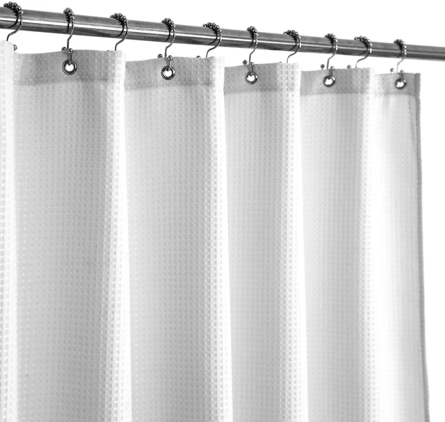 Main image of Waffle Weave Shower Curtain Fabric 60 x 72 Inch, White | 230GSM Heavyweight, Hotel Spa Luxury, Water Repellent, Machine Washable, 60x72 Cloth Curtain for Bathroom