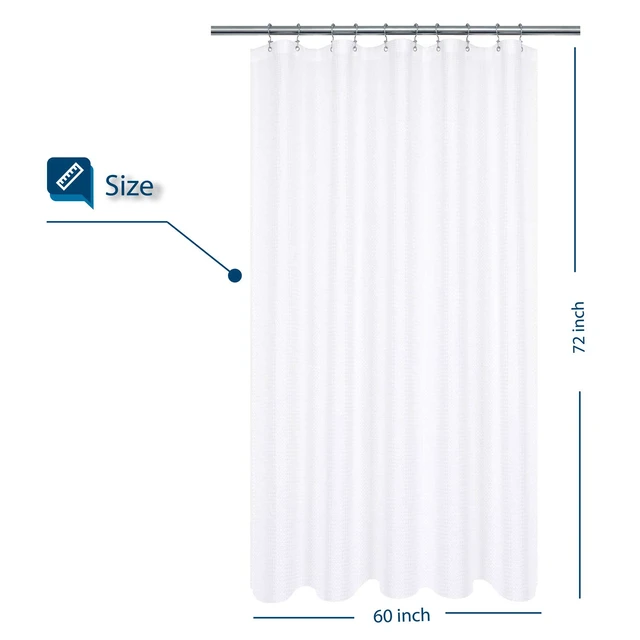 Alt view image 2 of 6 - Waffle Weave Shower Curtain Fabric 60 x 72 Inch, White | 230GSM Heavyweight, Hotel Spa Luxury, Water Repellent, Machine Washable, 60x72 Cloth Curtain for Bathroom
