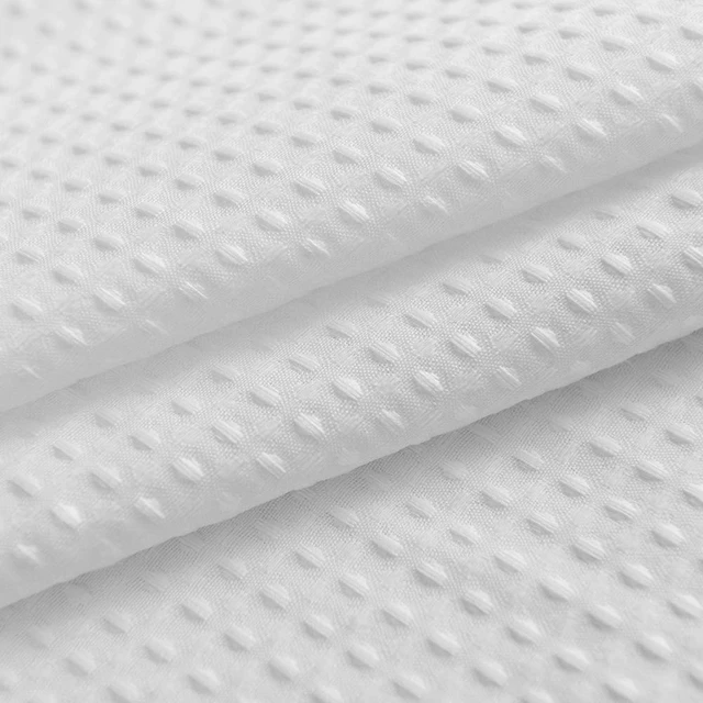 Alt view image 3 of 6 - Waffle Weave Shower Curtain Fabric 60 x 72 Inch, White | 230GSM Heavyweight, Hotel Spa Luxury, Water Repellent, Machine Washable, 60x72 Cloth Curtain for Bathroom