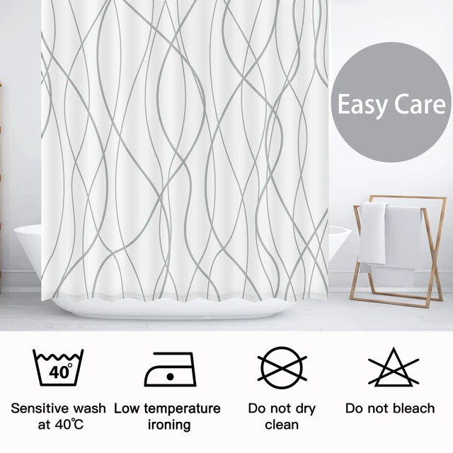 Alt view image 7 of 7 - Striped Shower Curtain for Bathroom, Grey White, 72" W x 72" L | with Hooks, Modern Hotel Style, Water Repellent, Washable, Weighted Hem