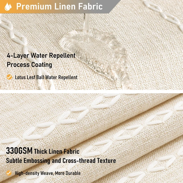 Alt view image 4 of 7 - Cream Boho Farmhouse Linen Heavy Duty Shower Curtain Set, 72x72, Beige | 330GSM Linen Blend, Water Repellent, Vintage Striped Fabric, 12 Plastic Hooks, Rustic Country, Machine Washable, for Bathroom