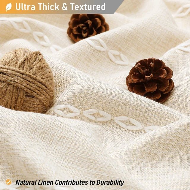 Alt view image 3 of 7 - Cream Boho Farmhouse Linen Heavy Duty Shower Curtain Set, 72x72, Beige | 330GSM Linen Blend, Water Repellent, Vintage Striped Fabric, 12 Plastic Hooks, Rustic Country, Machine Washable, for Bathroom