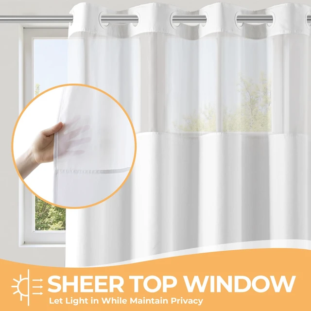 Alt view image 3 of 7 - White No Hook Fabric Shower Curtain or Liner with Sheer Window | No Liner Included or Needed, One-Piece Design, Hotel-Quality Material for Bathroom, Water Repellent, Machine Washable, 71x74
