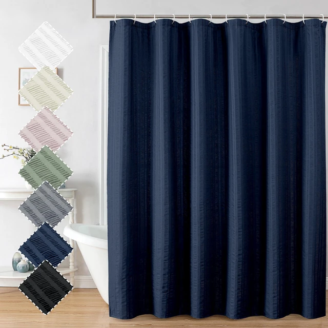 Main image of Moga Navy Blue Fabric Shower Curtains for Bathroom - Blue Hotel Spa Polyester Cloth Bath Curtain with 12 Holes, 72x72, Machine Washable, Navy Blue