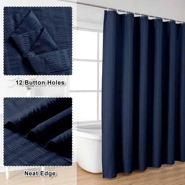 Alt view image 2 of 7 - Moga Navy Blue Fabric Shower Curtains for Bathroom - Blue Hotel Spa Polyester Cloth Bath Curtain with 12 Holes, 72x72, Machine Washable, Navy Blue