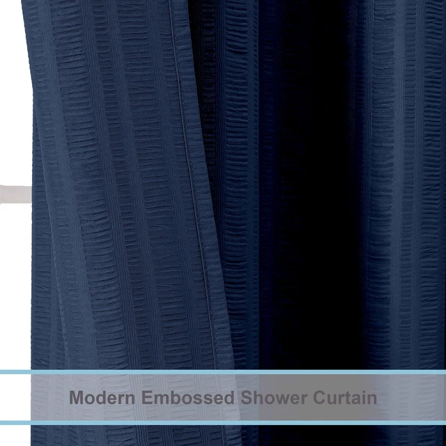 Alt view image 4 of 7 - Moga Navy Blue Fabric Shower Curtains for Bathroom - Blue Hotel Spa Polyester Cloth Bath Curtain with 12 Holes, 72x72, Machine Washable, Navy Blue