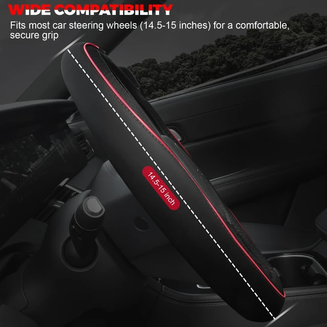 Alt view image 2 of 7 - Car Steering Wheel Cover, Microfiber Leather Steering Wheel Covers with Anti-Slip Lining, Universal 14.5-15 inchs Black with Red line