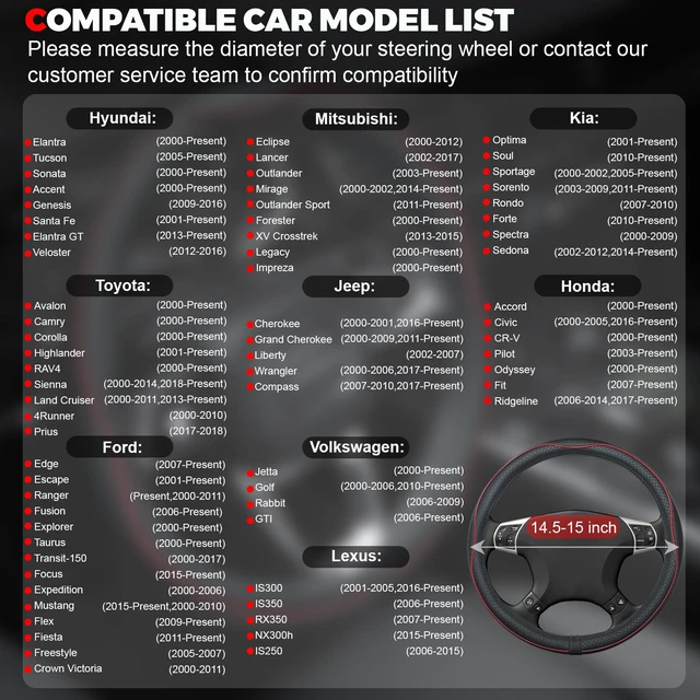 Alt view image 3 of 7 - Car Steering Wheel Cover, Microfiber Leather Steering Wheel Covers with Anti-Slip Lining, Universal 14.5-15 inchs Black with Red line