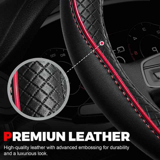 Alt view image 5 of 7 - Car Steering Wheel Cover, Microfiber Leather Steering Wheel Covers with Anti-Slip Lining, Universal 14.5-15 inchs Black with Red line
